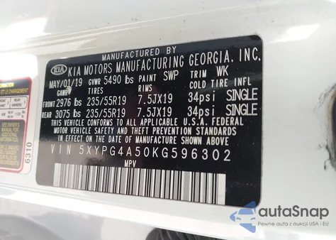 2019 Kia Sorento 3.3L S from USA, damaged, VIN 5XYPG4A50KG596302